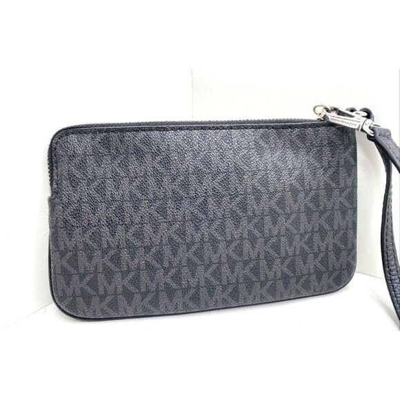 Michael Kors Black/gray Jet Set Travel Large Logo Wristlet Pouch Wallet - Picture 2 of 11